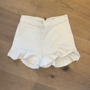Zara White High Waist Ruffle Shorts